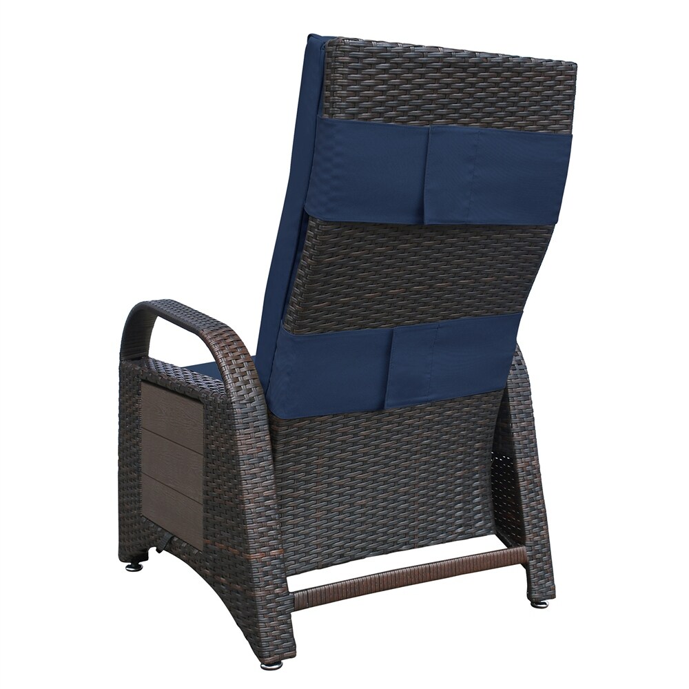 Outdoor Recliner Chair PE Wicker Adjustable Reclining Lounge Chair