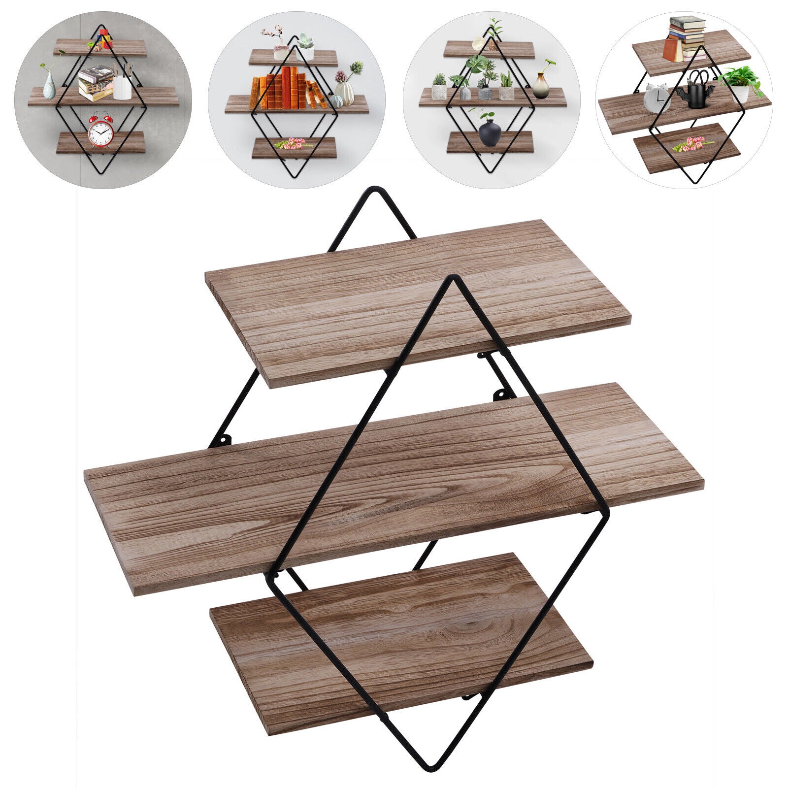 Miumaeov 3-Tier Floating Wall Shelf Geometric Storage Bookcase Living Room Display Rack