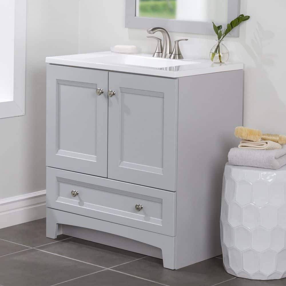 Glacier Bay Delridge 302 in W x 188 in D x 329 in H Freestanding Bath Vanity in Pearl Gray with White Cultured Marble Top