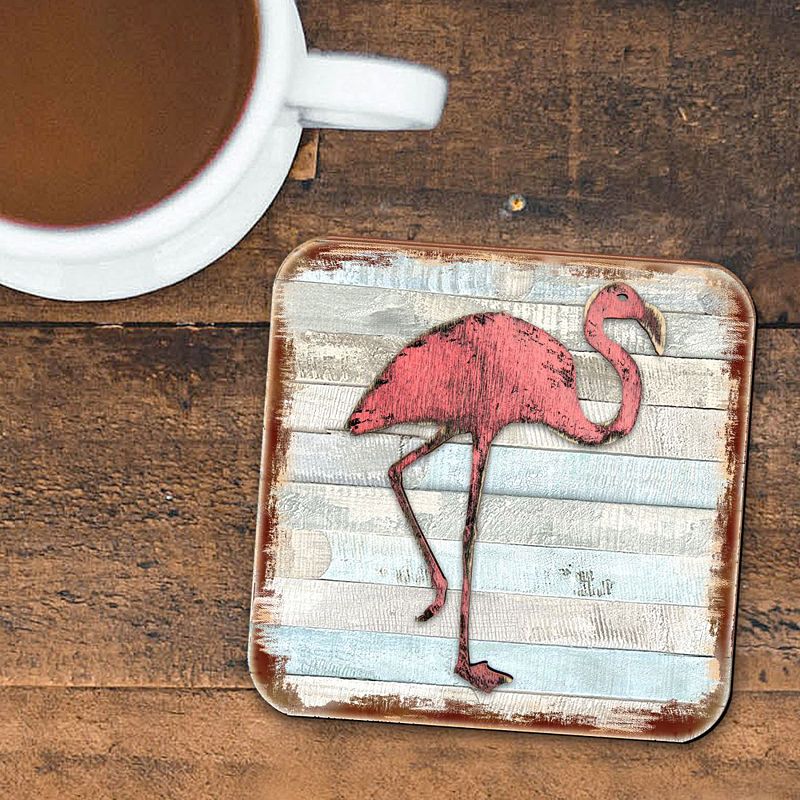 Flamingo Coastal Wooden Cork Coasters Gift Set of 4 by Nature Wonders