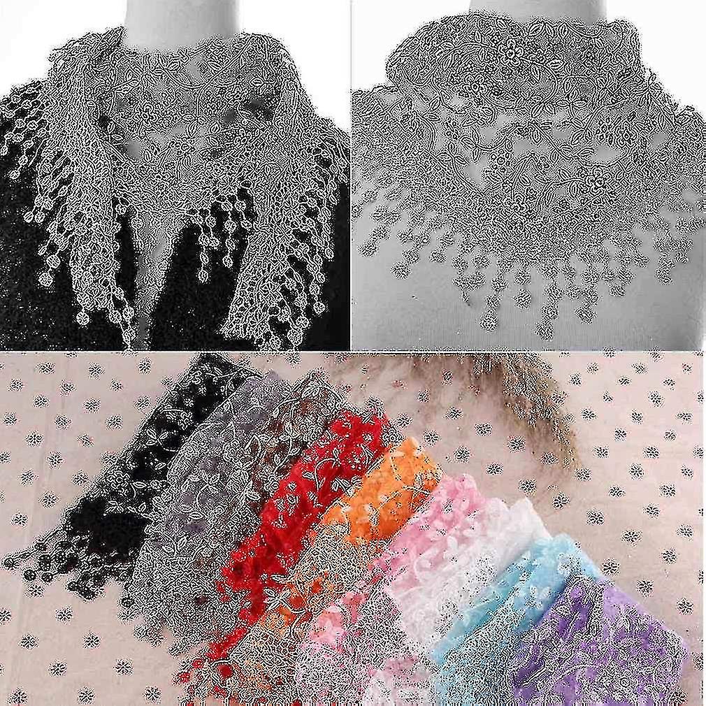 Women Lace Sheer Floral Print Triangle Veil Scarf Shawl Wrap Tassel