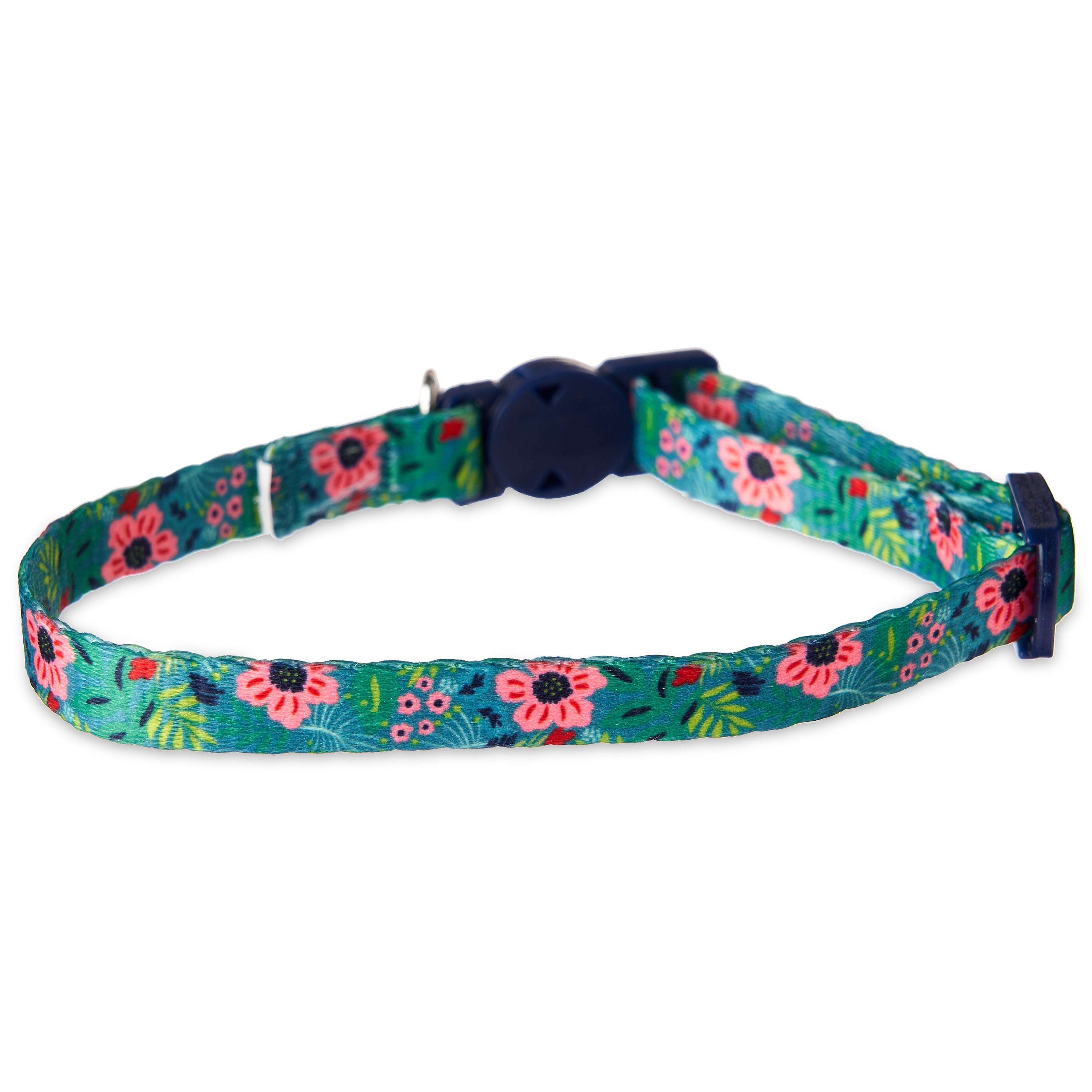 Vibrant Life Polyester and Metal Tropical Floral Cat Collar， Green， 8