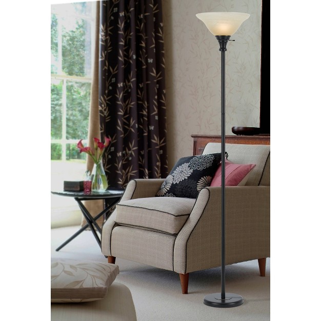 3 way Metal Torchiere Floor Lamp With Glass Shade Dark Bronze Cal Lighting