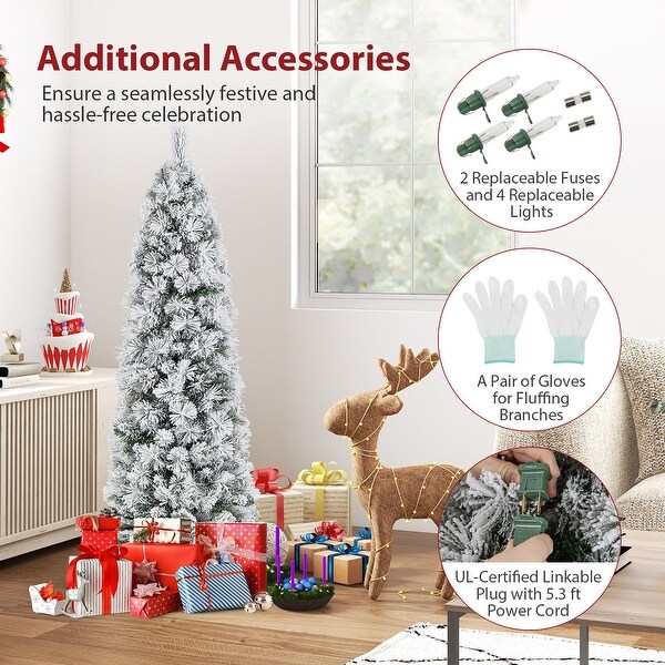 Gymax 4.5/6/7 FT PreLit Artificial Christmas Tree Slim Pencil Xmas