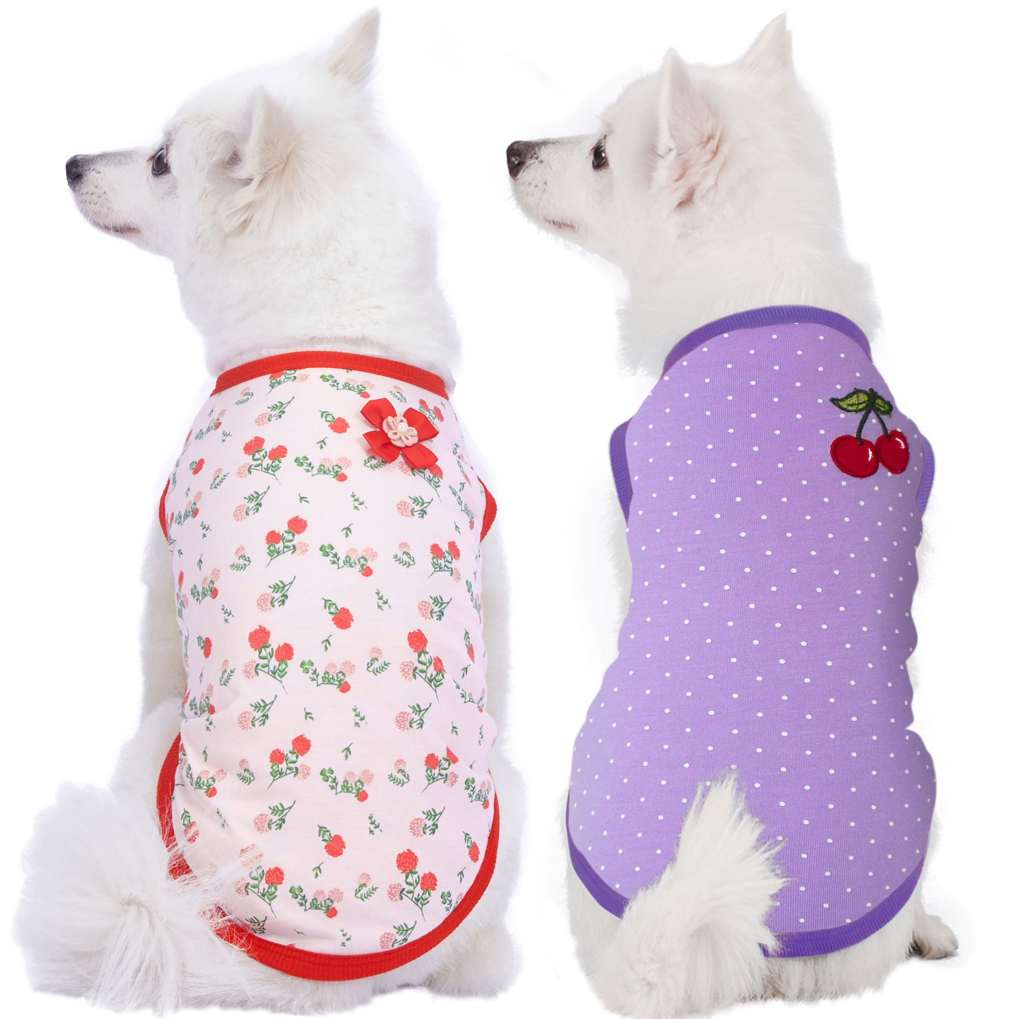 Blueberry Pet Soft  Comfy Spring Hope Floral Cotton Blend Dog T-Shirts， XX-Small， Pack of 2