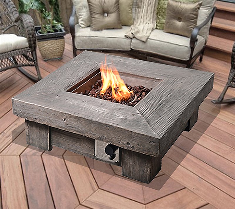 Teamson Home 35 Square Retro Wood Gas Fire Pit