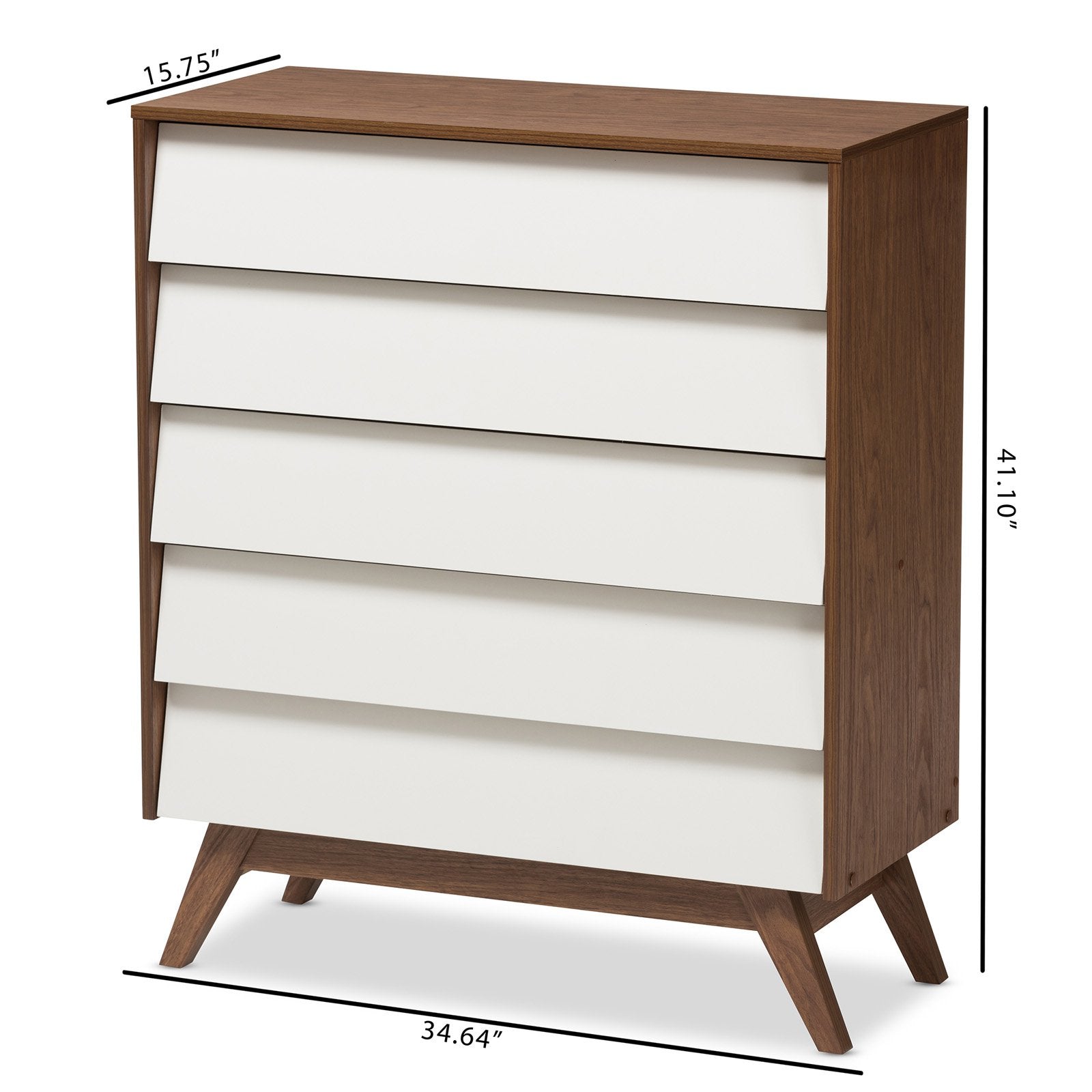 Baxton Studio Hildon Mid-Century Modern White and Walnut Wood 5-Drawer Storage Chest