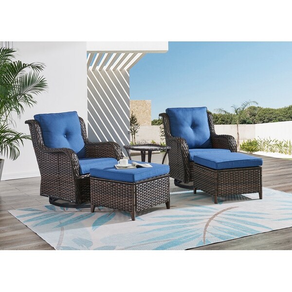 Pocassy 5Piece Outdoor Furniture Set，Swivel chairs with Ottomans