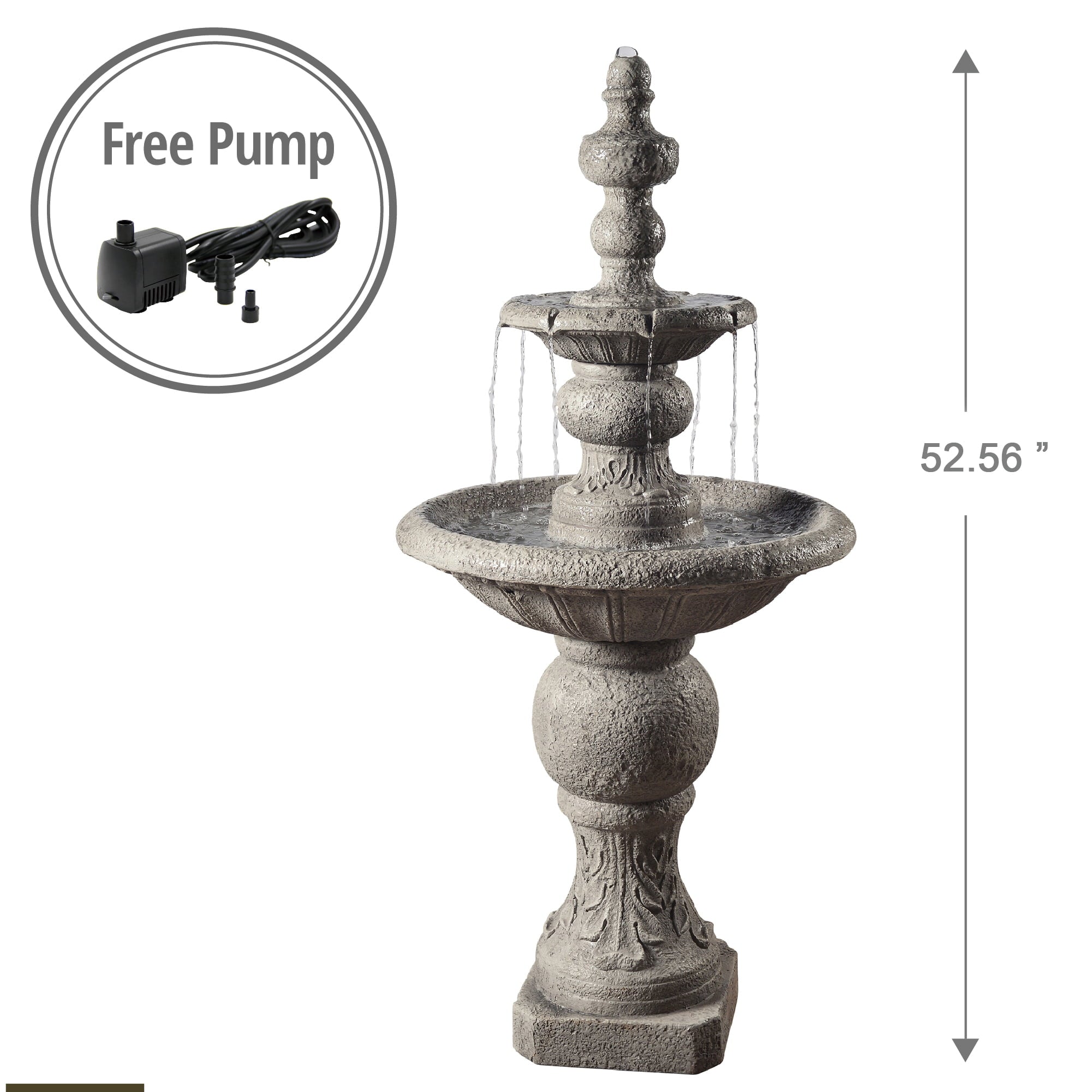 Teamson Home Outdoor Icy Stone 2-Tier Waterfall Fountain， Gray