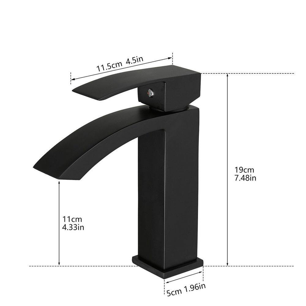 FLG Single-Handle Single-Hole Waterfall Bathroom Faucet Deck Mounted Bathroom Sink Faucet in Matte Black CC-0076-MB