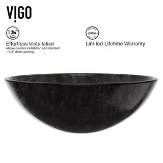 VIGO Gray Onyx Glass Round Vessel Bathroom Sink with Dior Faucet and Pop-Up Drain in Brushed Nickel VGT570