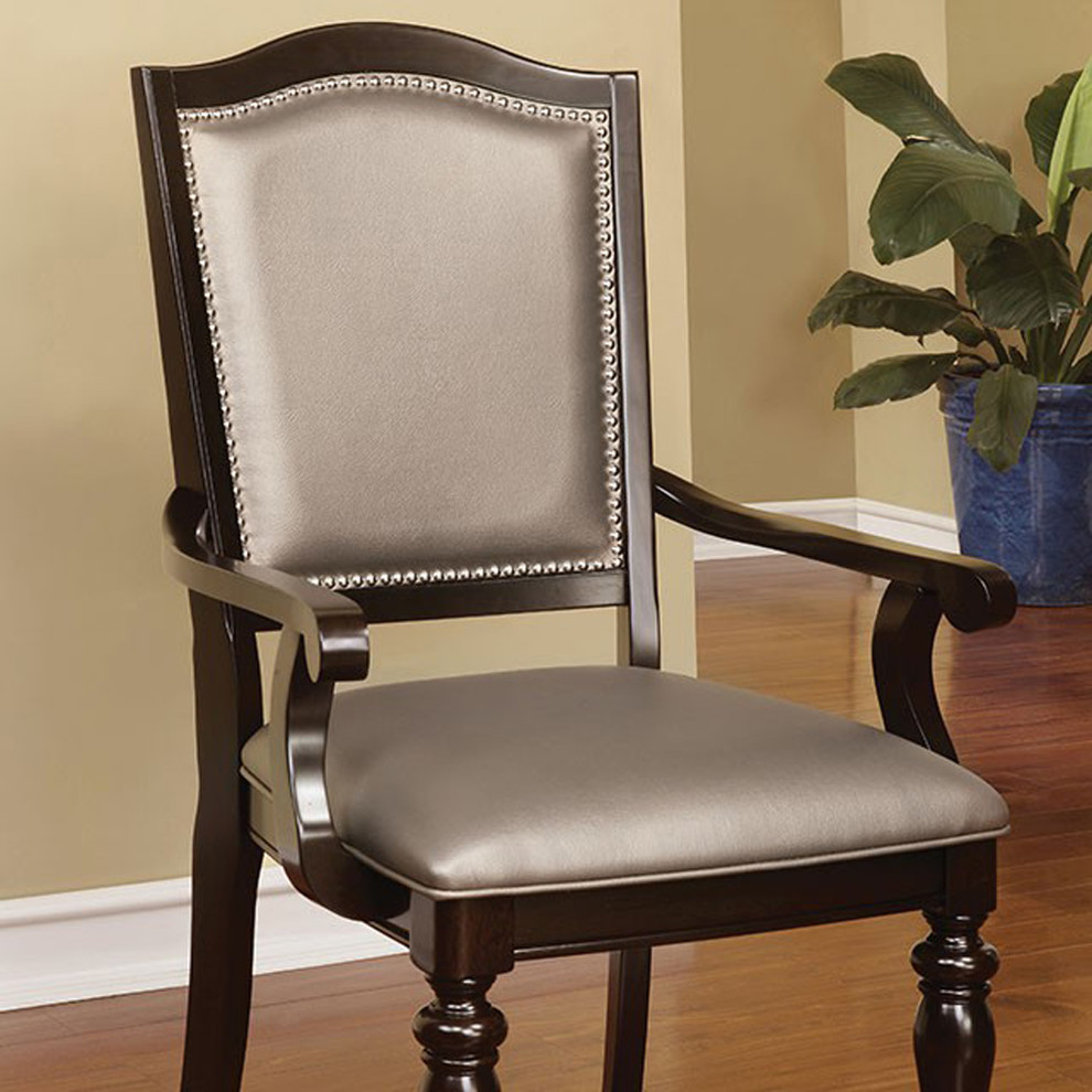 Harrington Transitional Arm Chair With Pvc  Cherry  Set Of 2   Traditional   Dining Chairs   by Global Discount Store LLC  Houzz