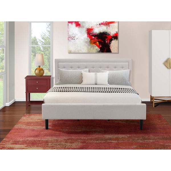 Fannin Wooden Platform Bed Set - King Size Bed - a Mid Century Modern Nightstand - Mist Beige Linen (End Table Piece Option) - - 33887626