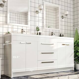 Eviva Lugano 72 in. W x 19 in. D x 34 in. H Double Bathroom Vanity in White with White Acrylic Top with White Sinks EVVN1700-8-72WH