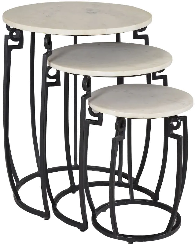 Evander Round White Marble Nesting Tables， Set of 3