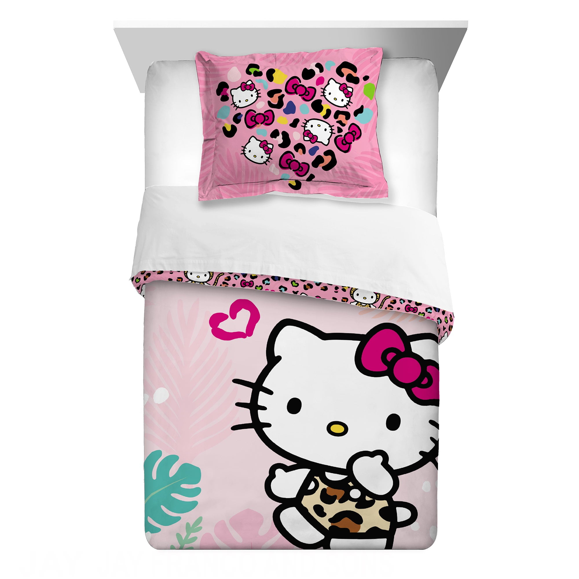 Hello Kitty Kids Comforter and Sham， 2-Piece Set， Twin/Full， Reversible， Pink， Sanrio