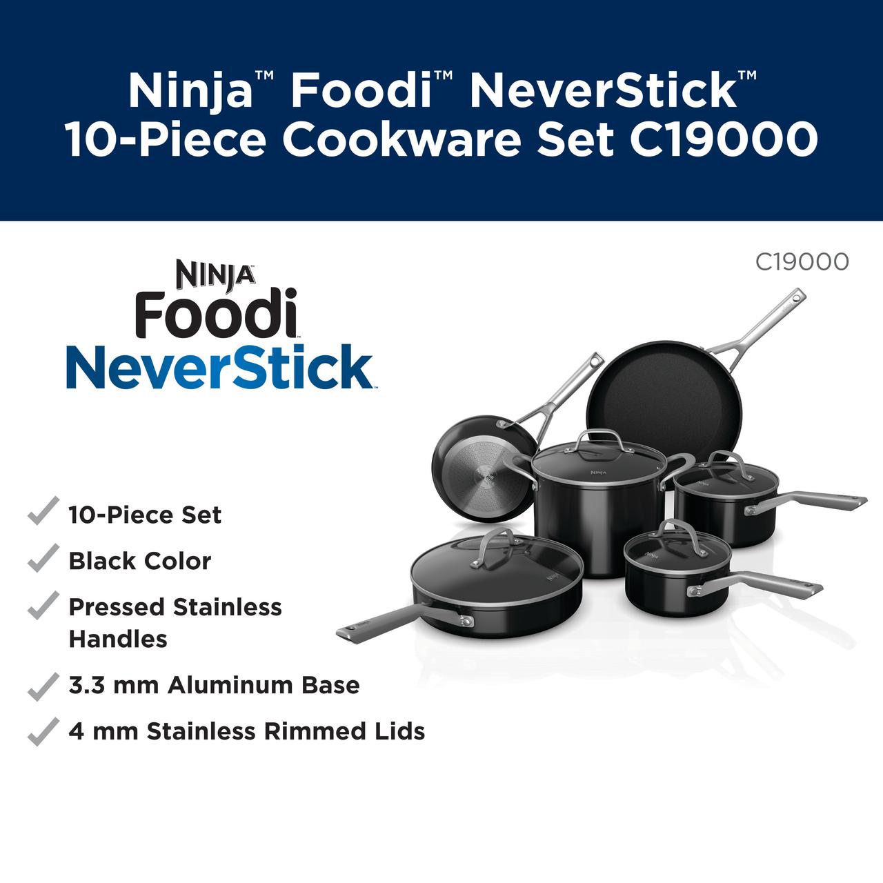 Ninja C19000 Foodi NeverStick 10-Piece Cookware Set， Black