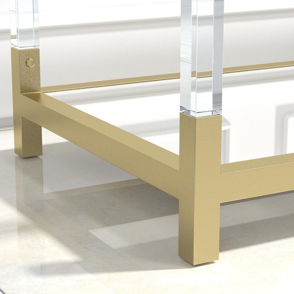 Gold Stainless Steel Coffee Table With acrylic Frame and Clear Glass Top