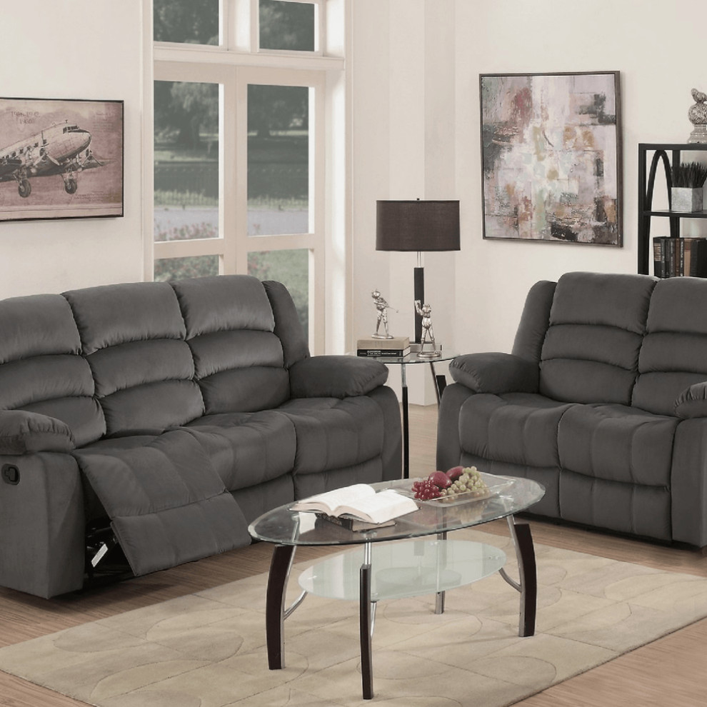 60  x27quotX 35  x27quot X 40  x27quotModern Gray Leather Sofa And Loveseat   Contemporary   Living Room Furniture Sets   by HomeRoots  Houzz