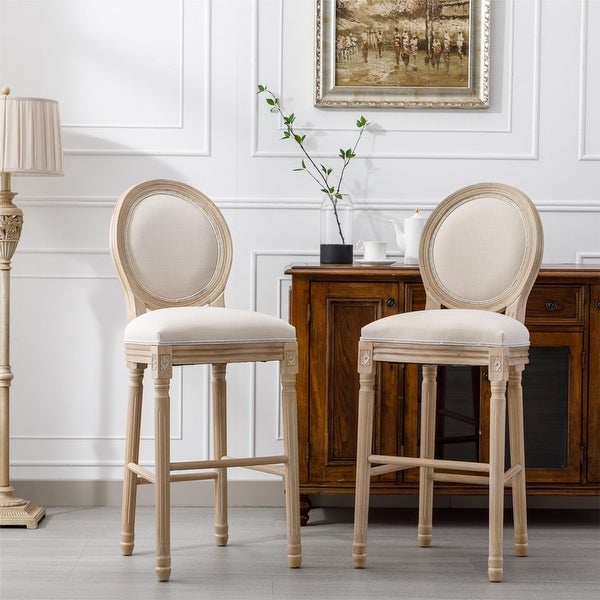 French Style Wooden Barstools With Upholstered Seating ，Set of 2