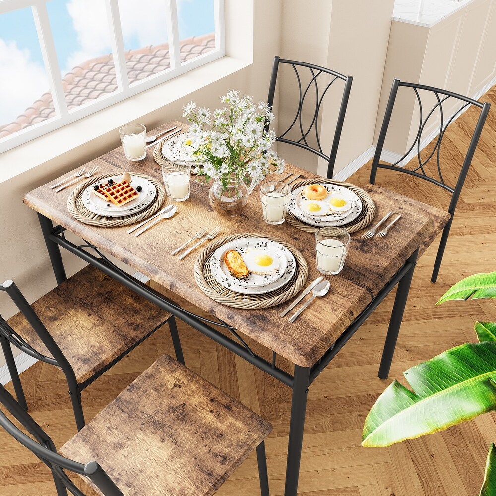 Farmhouse Dining Table Set with 4 Upholstered Chairs for Apartment Small Kitchen