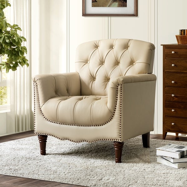 Wemer Transitional Genuine Leather Armchair with Button Tufted Back by HULALA HOME