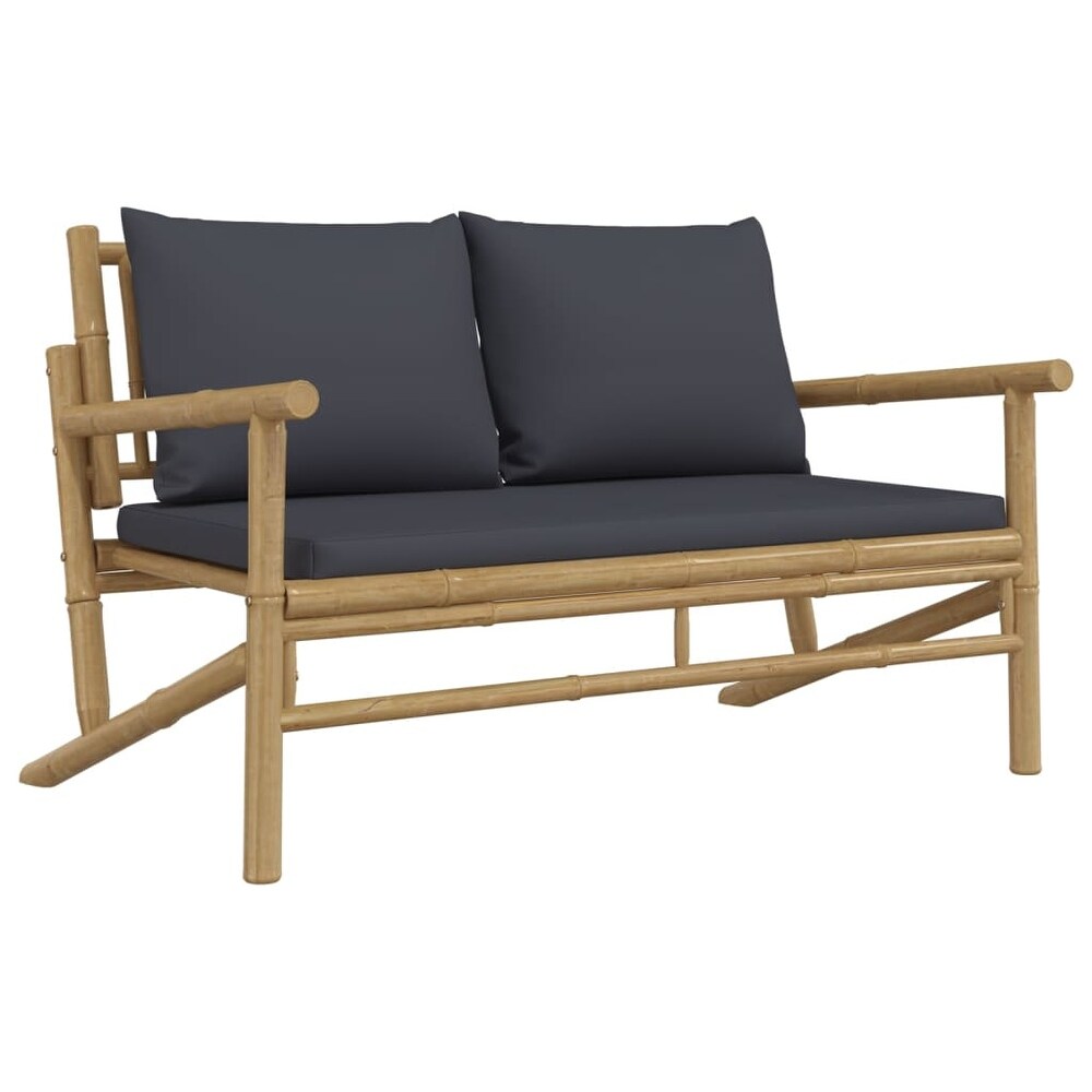 vidaXL 3/4/5 Piece Patio Lounge Set with Dark Gray Cushions Bamboo   35.4\