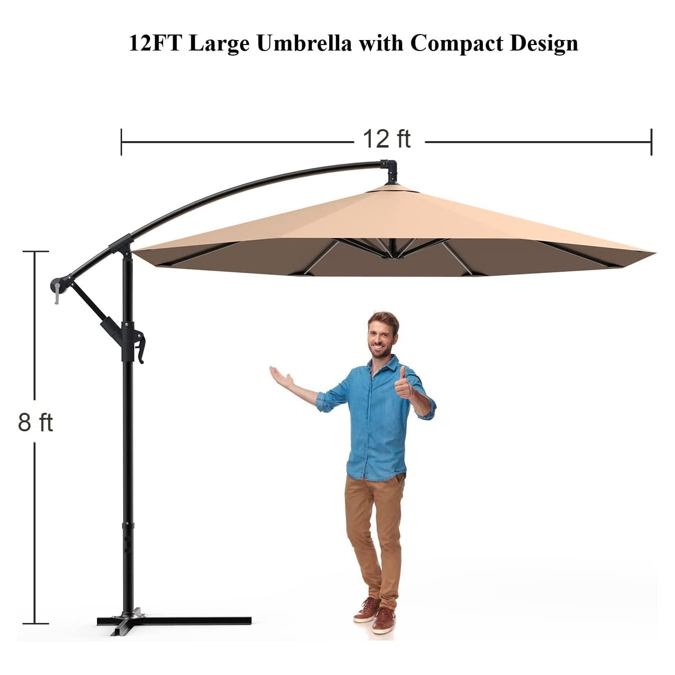 Yangming 12ft Offset Hanging Patio Umbrella，Champagne