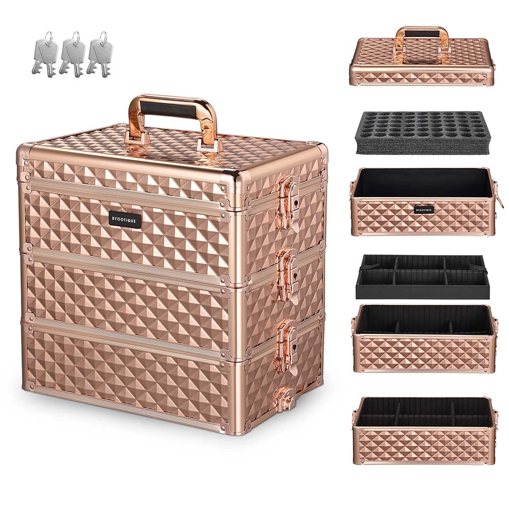 Byootique Makeup Case with Lock Nail Polish Slots