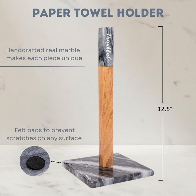 Premium Kitchen Countertop Marble Paper Towel Holder， Grey Thankful