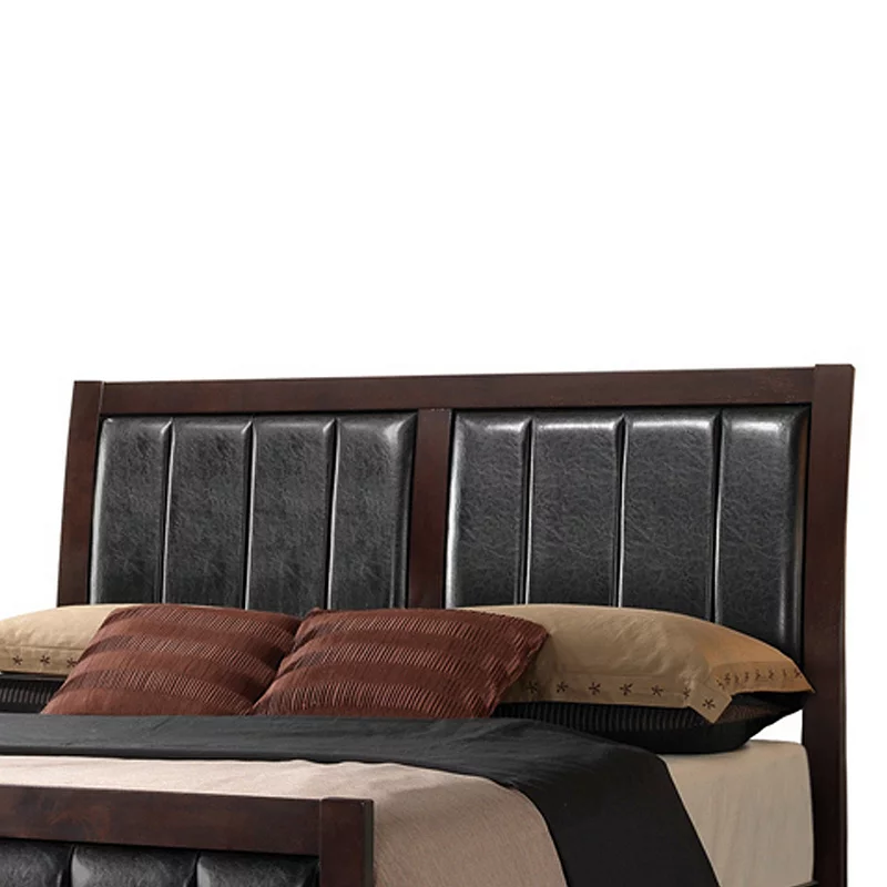 Leatherette Padded California King Bed with Vertical Channels， Brown