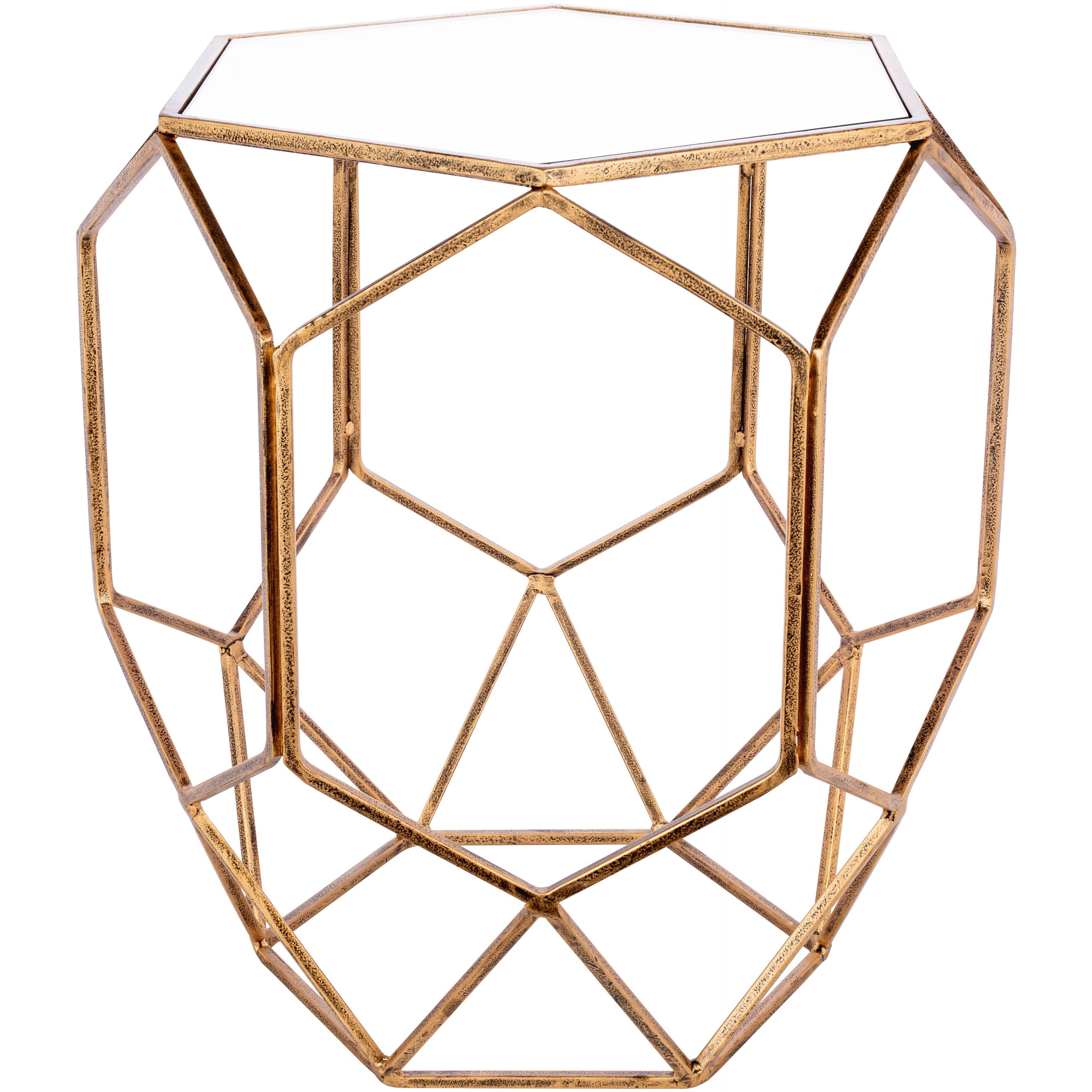 Arham Hexagon Glass Top and Metal Geometric Frame End Table - 22