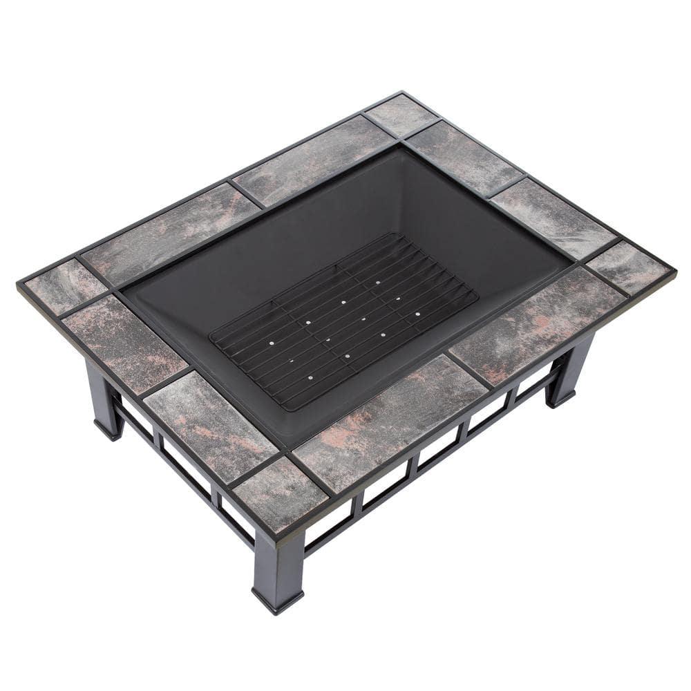 Pure Garden 37 in Steel Rectangular Tile Fire Pit with Cover