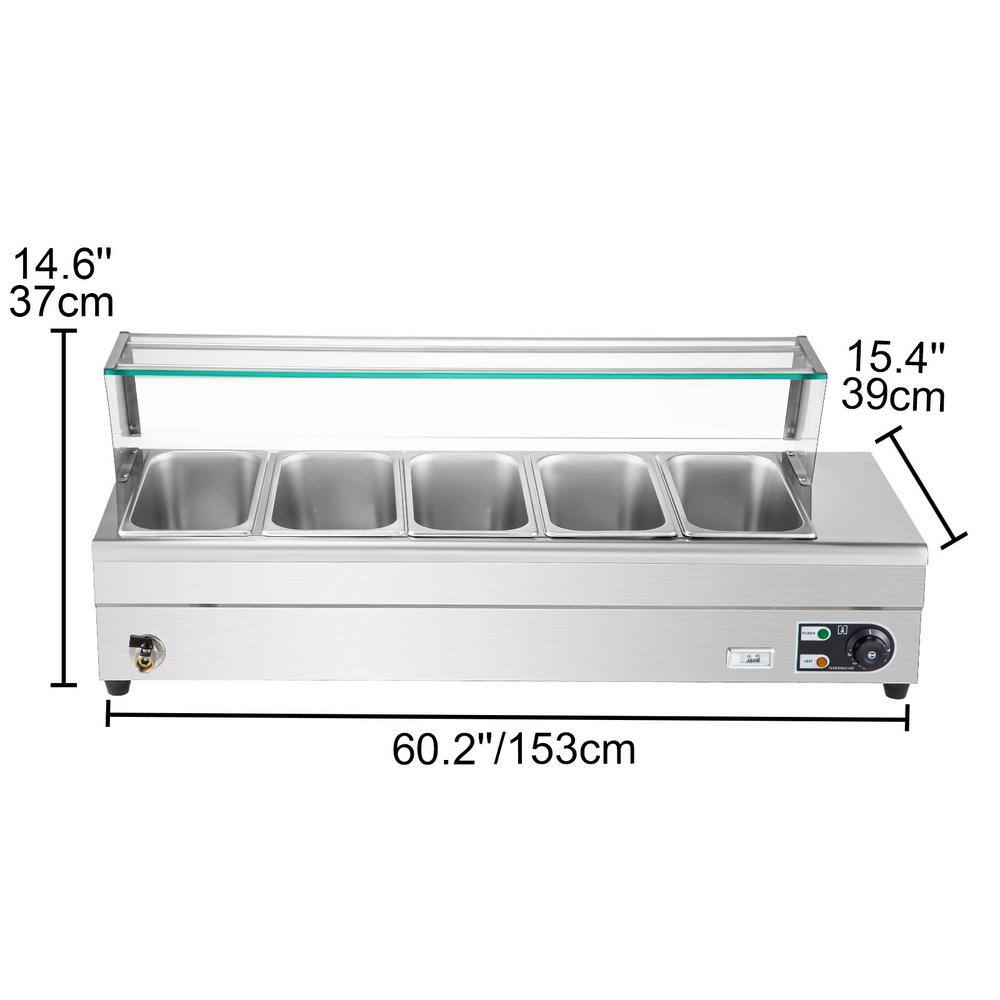 VEVOR Commercial Food Warmer 5 x 12 Pans 44 Qt. Electric Bain Marie with 6 in. Deep Pans Stainless Steel Steam Table1500Watt BLZBWTC5PB2500001V1