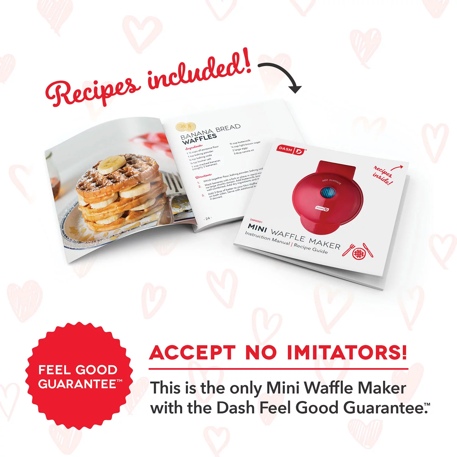 Dash Heart Miniature Waffle Maker with Heart Print Lid