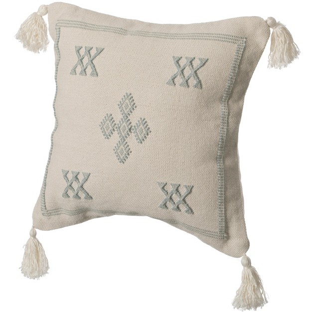 Throw Pillow Cover With Southwest Pattern And Corner Tassels With Filler Grey amp White