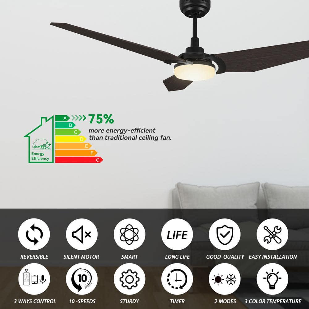 CARRO Brently 56 in Dimmable LED IndoorOutdoor Black Smart Ceiling Fan with Light and Remote Works with AlexaGoogle Home