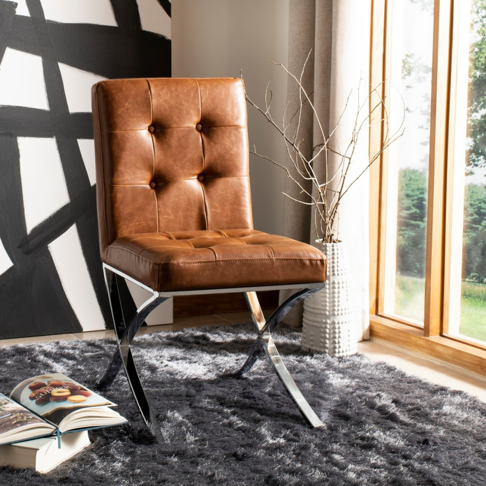 Slader Tufted Side Chair Light Brown/Chrome   Contemporary   Dining Chairs   by V.S.D Furniture  Houzz