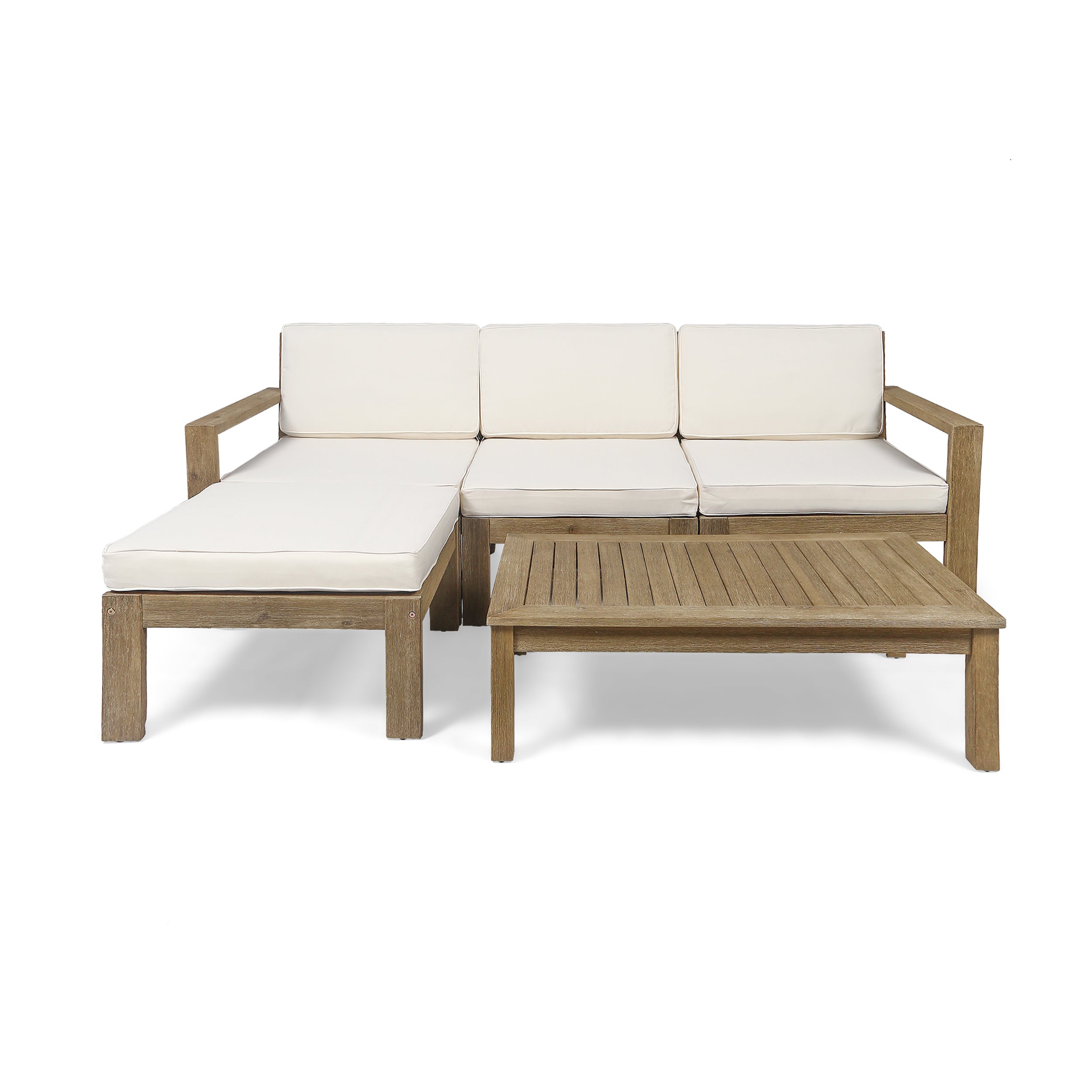 Makayla Ana Outdoor 3 Seater Acacia Wood Sofa Sectional with Cushions