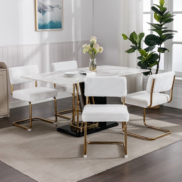 Modern Dining Chairs with Corduroy Fabric，Gold Metal Base， Accent Armless Kitchen Chairs with Channel Tufting，Set of 2