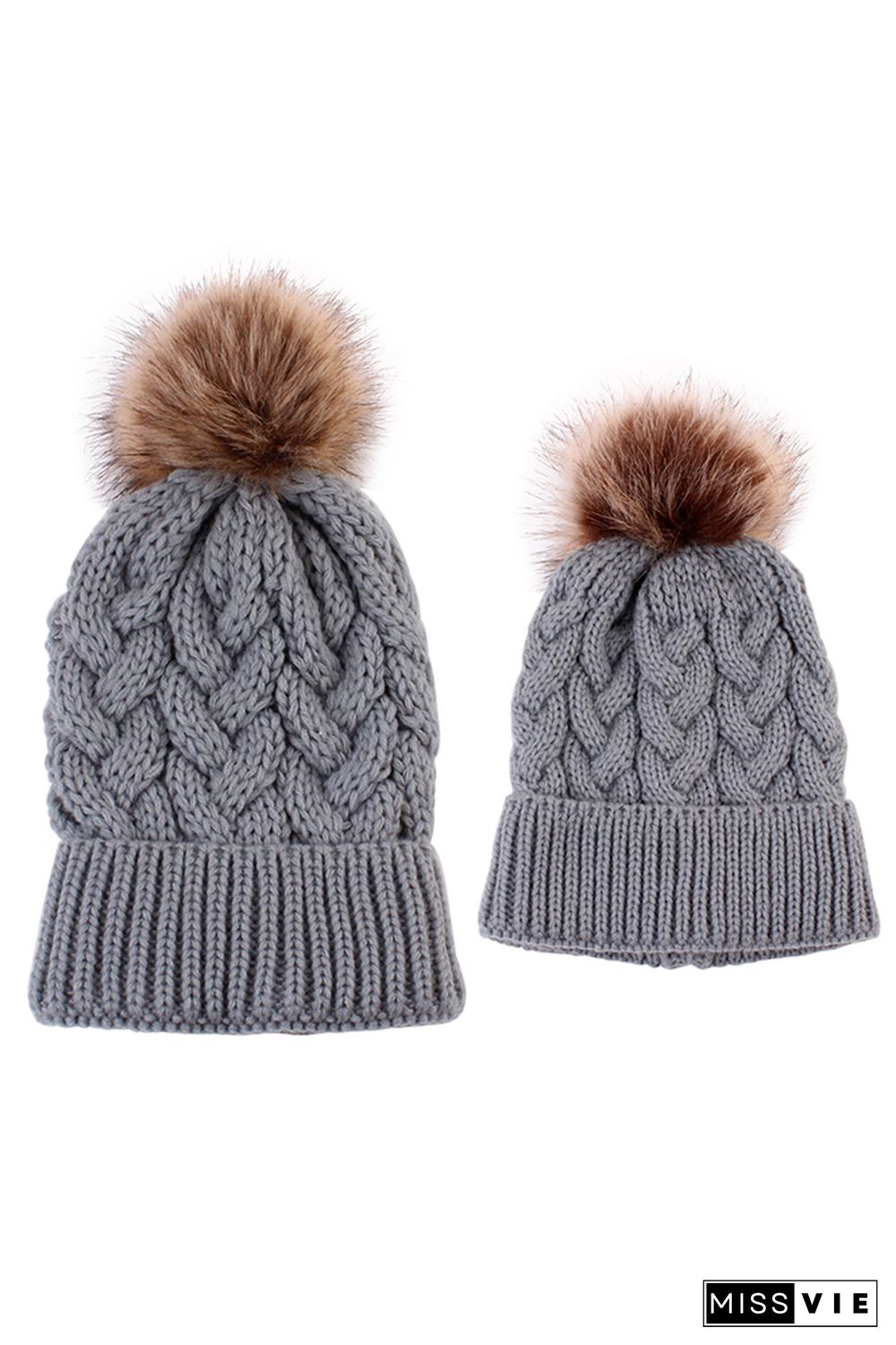 Solid Parent-child Coarse Twist Knitted Hat 2pcs Set Wholesale MOQ3pcs