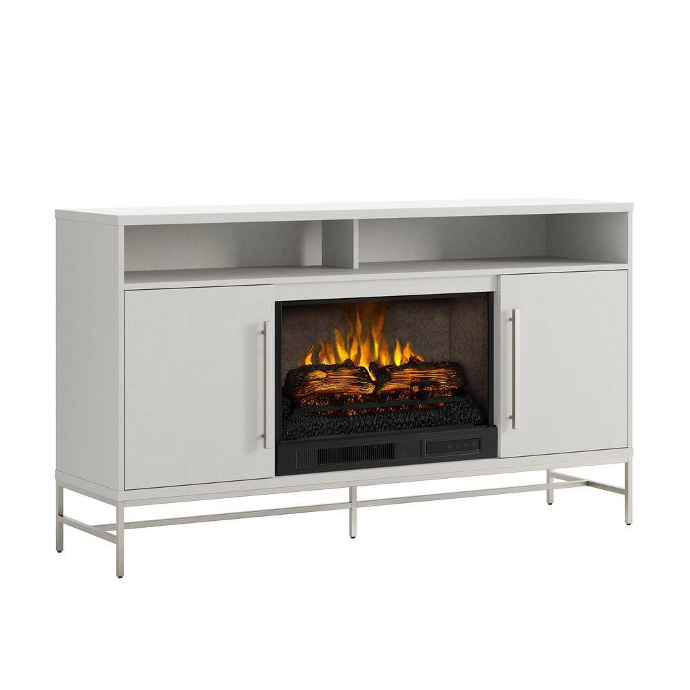 SCOTT LIVING KAPLAN 60 in. Freestanding Media Console Wooden Electric Fireplace in White HDSLFP60L-1B