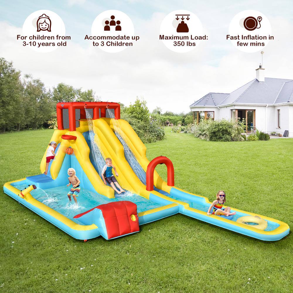 Costway Multi-Color 7-In-1 Inflatable Dual Slide Water Park Climbing Bouncer without Blower OP70653