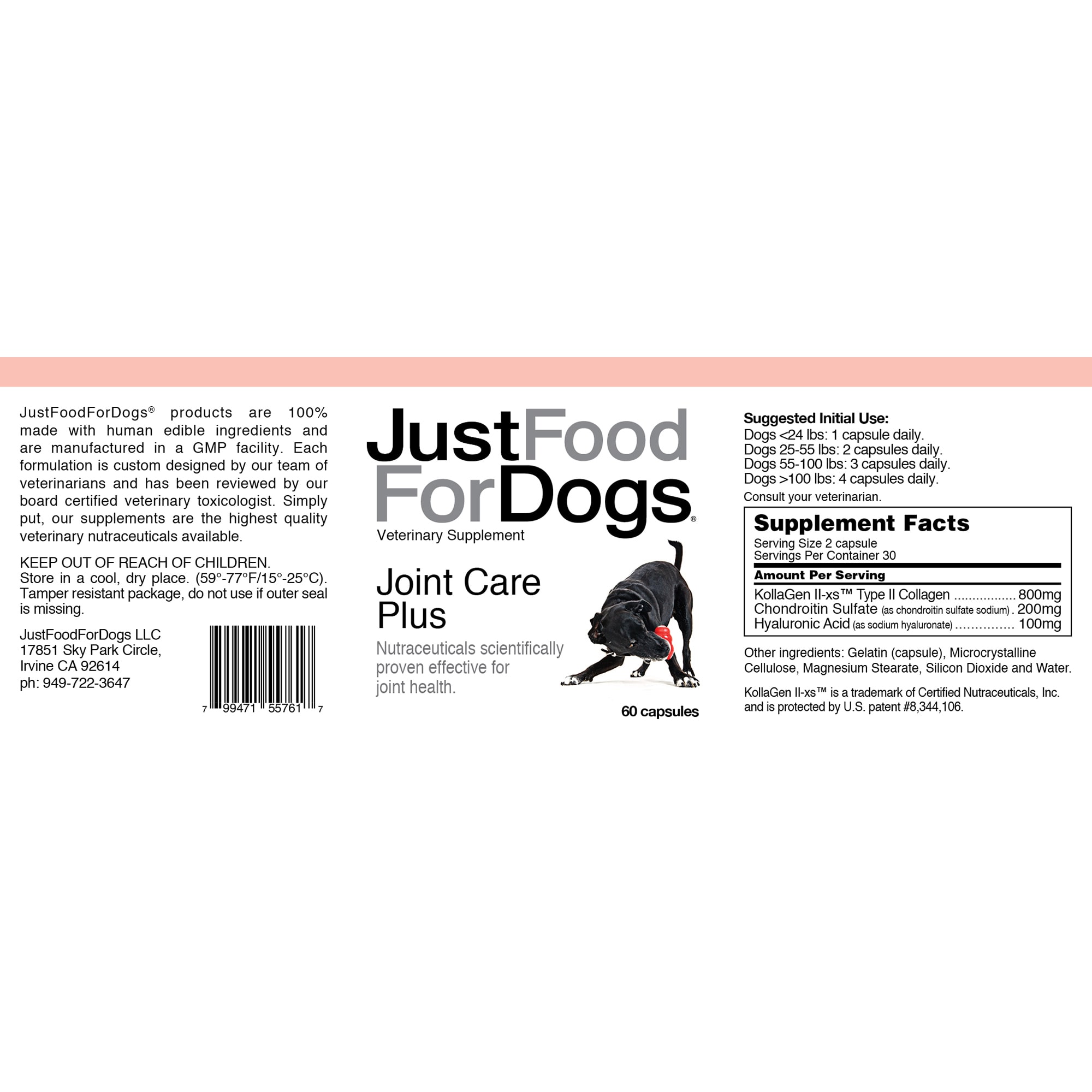 JUSTFOODFORDOGS Supplement Joint Care Plus Capsules， Count of 60