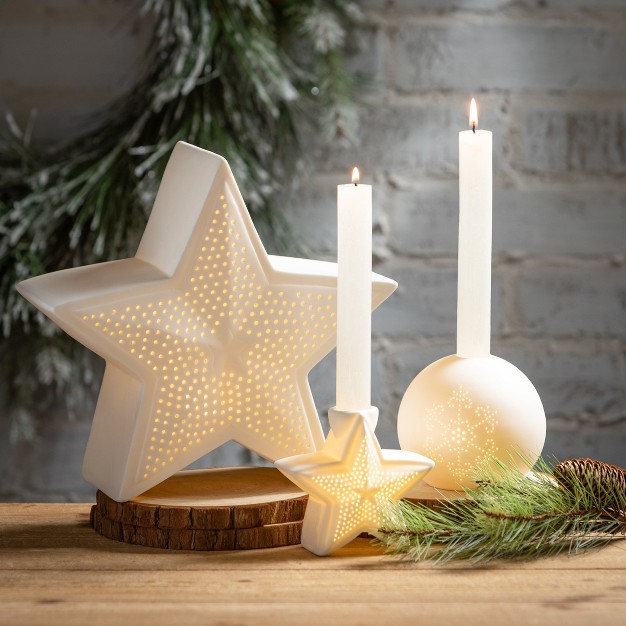 Sullivans Illuminated Star Taper Holder White 4 quot h Ceramic