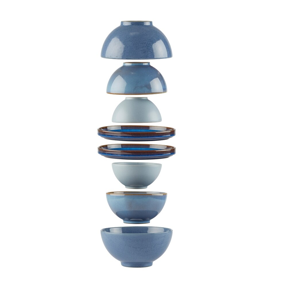 Luna 8 Piece Nesting Dinnerware Set  Blue