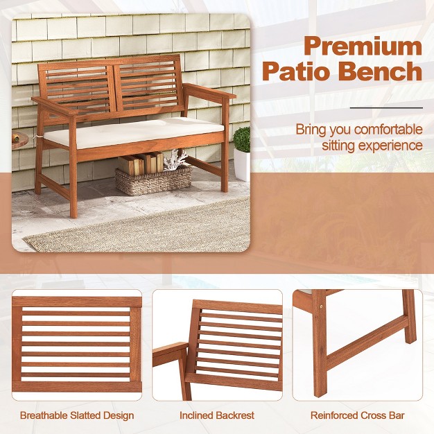 Tangkula Outdoor Bench With Cushion 2 person Patio Bench W slatted Back amp Seat Garden Backyard Balcony