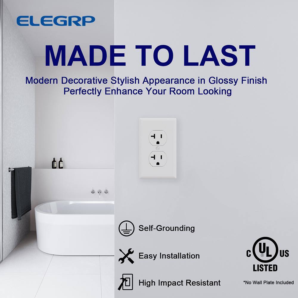 ELEGRP 20 Amp 125-Volt Residential Grade Self Grounding Duplex Outlet White (10-Pack) 2002A-WH10