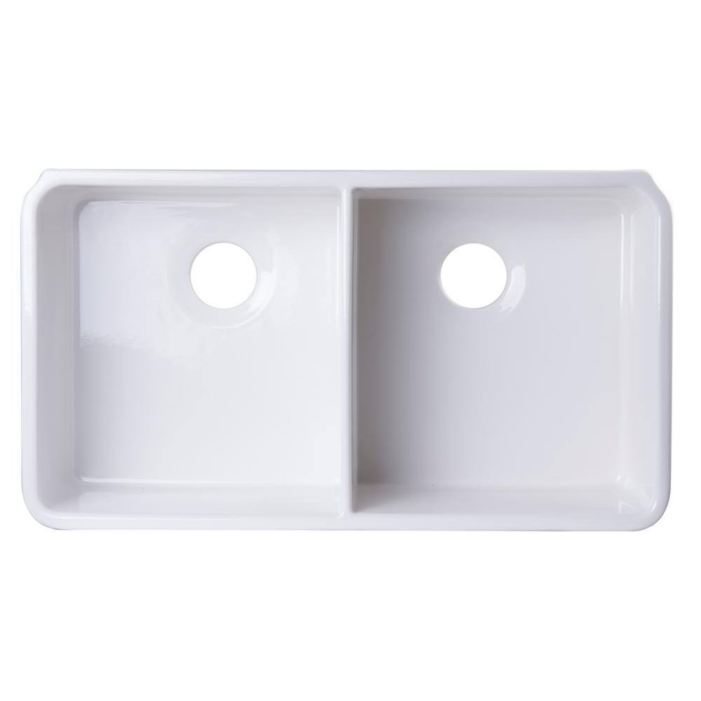 ALFI BRAND Undermount Fireclay 32 in. L 5050 Double Bowl Kitchen Sink in White AB512UM-W