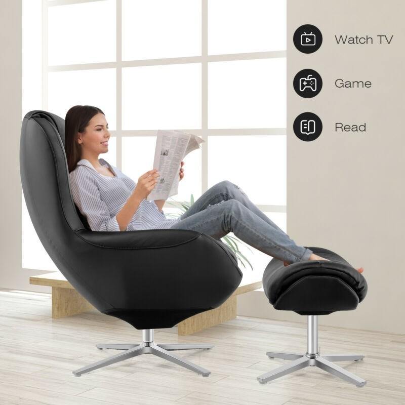 360 Swivel Leather Lounge Chair with Ottoman